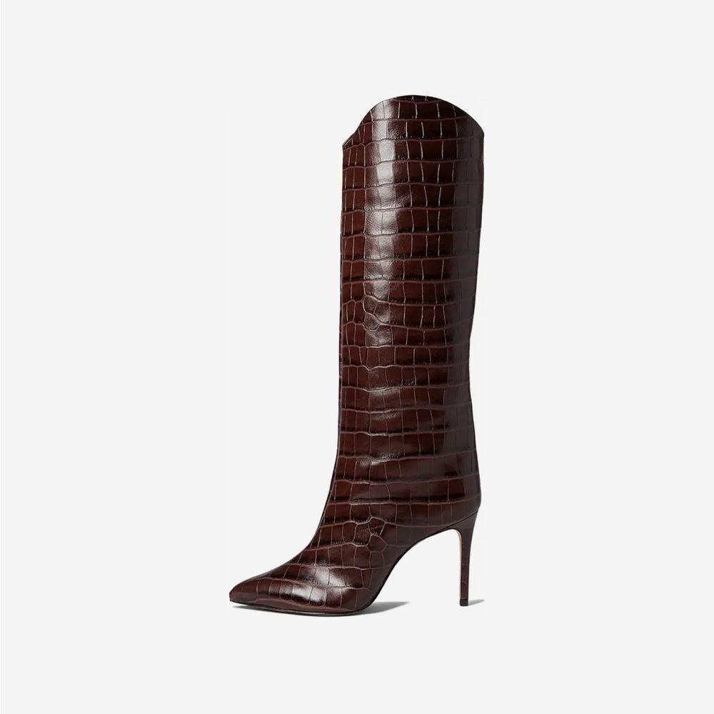 Schutz Maryana Boot 
Dark chocolate crocodile (has maroon/ burgundy hint)
